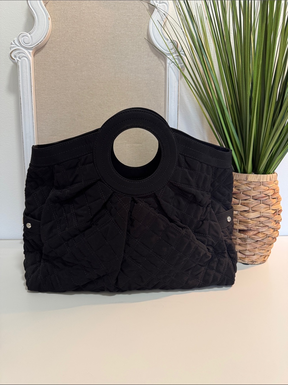 Vera Bradley Black Quilted Round-Handle Tote